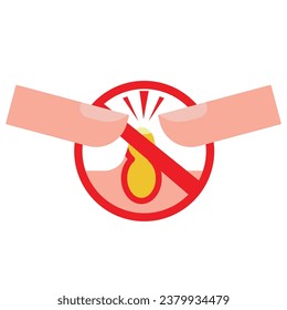 Two fingers squeeze a pimple. Acne icon. Pimple on the skin. Diseases on the skin. Vector illustration flat design. Isolated on white background.