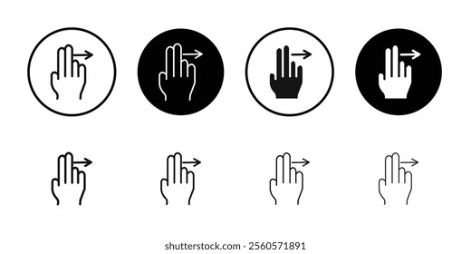 Two fingers swipe right icon Flat outline fill set collection