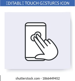 Two fingers tap hand gesture line icon. Double finger click. Multitouch gestures for smartphone use. Touchscreen technology. User interface action concept. Isolated vector illustration.Editable stroke