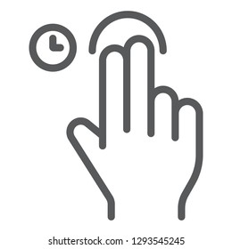 Two fingers touch and hold line icon, gesture and hand, swipe sign, vector graphics, a linear pattern on a white background, eps 10.