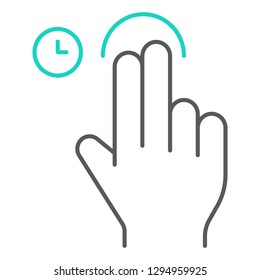 Two fingers touch and hold thin line icon, gesture and hand, swipe sign, vector graphics, a linear pattern on a white background, eps 10.