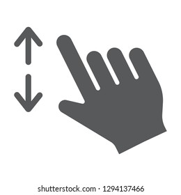 Two fingers zoom in glyph icon, gesture and click, hand sign, vector graphics, a solid pattern on a white background, eps 10.