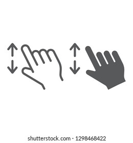 Two fingers zoom in line and glyph icon, gesture and click, hand sign, vector graphics, a linear pattern on a white background.