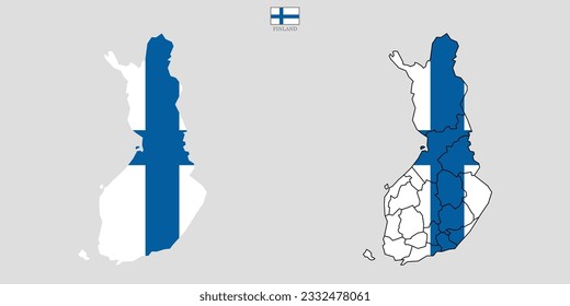 Two Finland map background with states. Finland map isolated on white background with flag. Vector illustration map europe