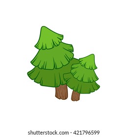 Two Fir Trees  Flat Vector Icon In Cute Girly Style Isolated On White Background