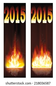 Two fire banners 2015 new year, vector illustration