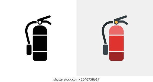 Dois ícones de extintor de incêndio são exibidos, um com uma silhueta preta, o outro com uma versão vermelha e cinza. Ambos estão sobre um fundo branco.
