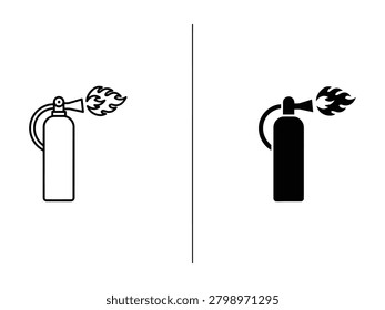 Two fire extinguisher icons with flames coming out of the nozzle