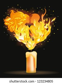 Two fire  lovers kissing, vector illustration
