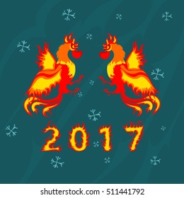 Two Fire Rooster, symbol of 2017 on the Chinese calendar.