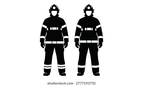 Two firefighter silhouettes shown in full protective gear, isolated on a clean white background.