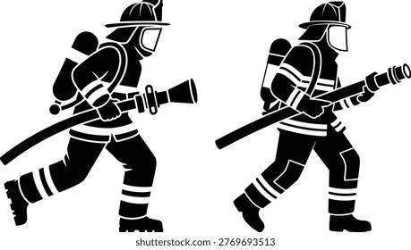 Two firefighters actively using hoses to combat a fire emergency