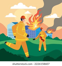 two firefighters with extinguisher scene
