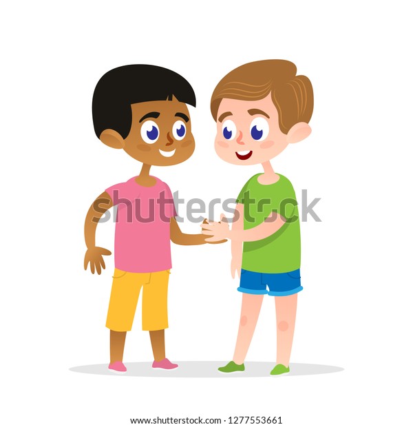 Two Firends Meet Handshake Happy Male Stock Vector (Royalty Free ...