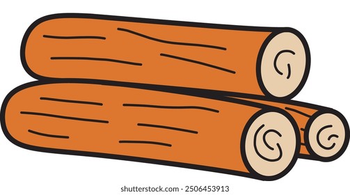 Two Firewood in a row. Chopped wood, wooden campfire, flat vector illustration