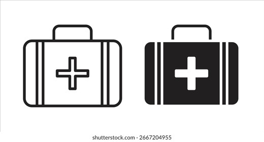 Two first aid kit icons: one line art, one solid. Perfect for medical apps or websites.