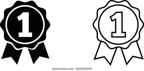 Two first place ribbon designs displayed side by side in black and white showcasing award symbols