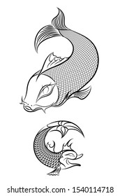 two fish abstract brush draw white on black