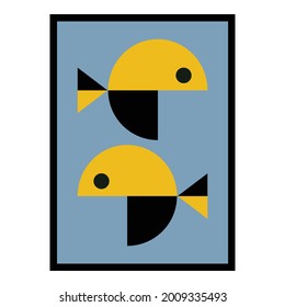 Dos peces Resumen de arte geométrico de pared. Ilustración de mediados del siglo en estilo minimalista para el fondo de la decoración de la casa. Forma Art Set de pintura de color suave al estilo boho. diseños de plantillas de afiches.