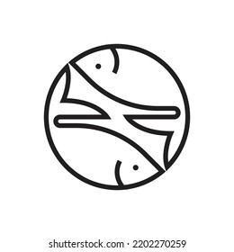 two fish black stroke line swim in a circle make a white transparent background