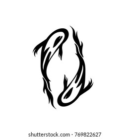 Two fish in black and white style. Twin fish yin yang concept. Contour for tattoo, logo, emblem and design elemen.