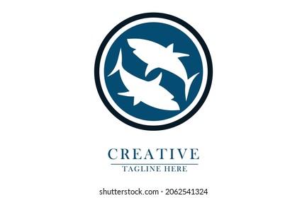 dos pescados en círculo azul, ideal para pescar mariscos símbolo del logo