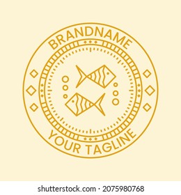 two fish in circle line logo concept. line, elegant, vintage logotype. suitable for logo, icon, emblem, stamp, symbol or sign