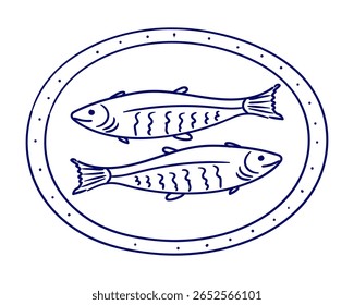 Ilustração de design de dois peixes delineando a vida aquática em um estilo simples e criativo