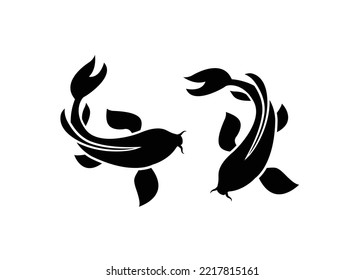 Two fish drawn in the style of Chinese or Japanese painting with strokes of black paint. Vector illustration. Koi Fish Painting.