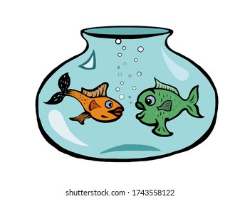 two fish in a fishing bowl