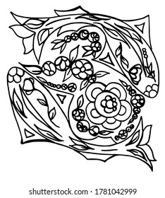 Two fish with flowers in the folk Russian style.