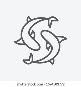 Two fish icon line symbol. Isolated vector illustration of icon sign concept for your web site mobile app logo UI design.