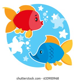 Two fish illustrations for thematic publications and the design of objects.
