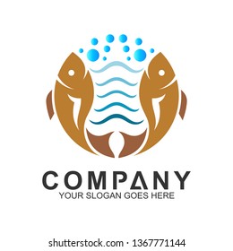 two fish logo in circle shape,fishing vector logo