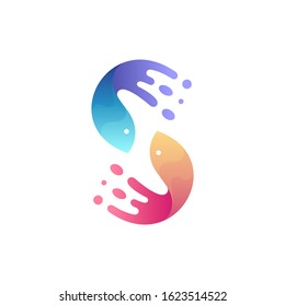 Two fish logo design, fish letter S logo concept, fishing logo template.