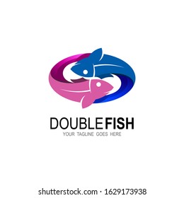 Two fish logo design template, Sea food logo vector, 
