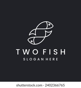 Two Fish logo seafood restaurant menu round icon, fishing emblem minimalist style
