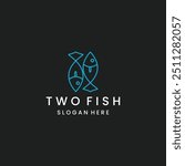 Two fish logo template, The logo swimming fish on black background