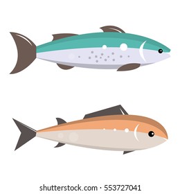 The two fish. Marine life in a flat style. Vector illustration isolated on white background