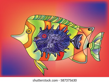 two fish on a color background