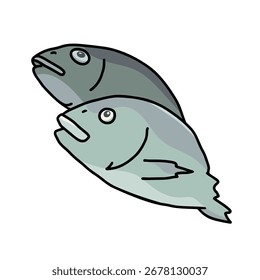 zwei Fische auf weißem Hintergrund, Umrissfarbe, Vektorgrafik
