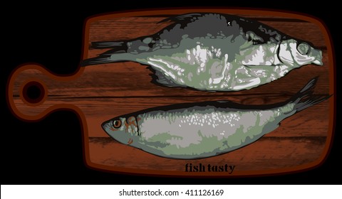 two fish on a wooden cutting board