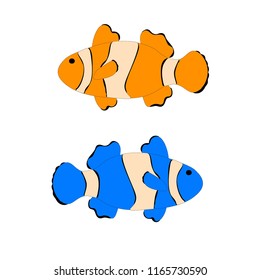 Two fish orange and blue.