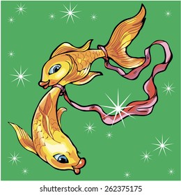 Two fish. Pisces zodiac sign. Vector Illustration. 3.
Orange  shapes on a green background
