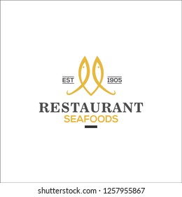 Two Fish For Restaurant Seafood Logo Design Template