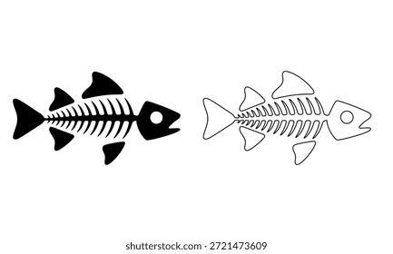Dos esqueletos de peces uno negro y uno blanco sobre fondo transparente