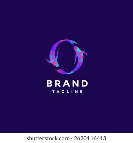 Two Fish Swimming in Circles Logo Design. Two Opposite Colored Fishes Spinning Logo Design.