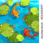 Two fish swimming in the pond illustration