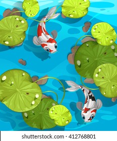 Two fish swimming in the pond illustration