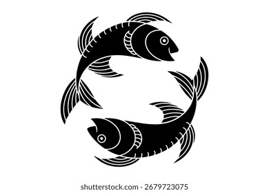 Two fish symbol in circle silhouette